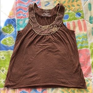 Y2K Old Navy Brown Tank Top with Gold Embellishments